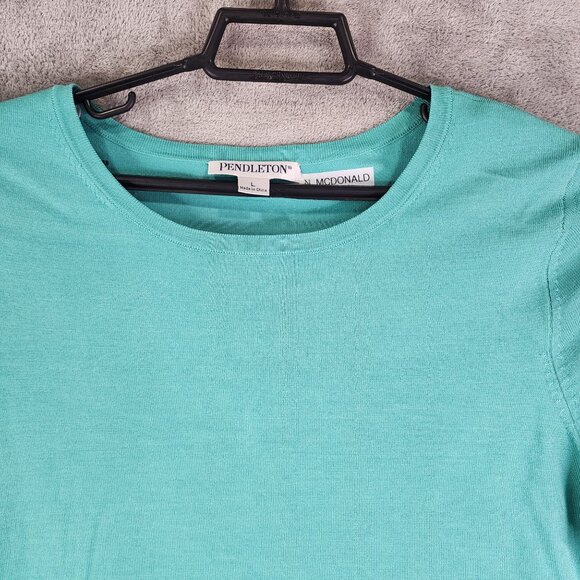 Womens Teal Pendleton Top Silk & Nylon Blend Short Sleeve Round Neck Size L - Picture 4 of 12